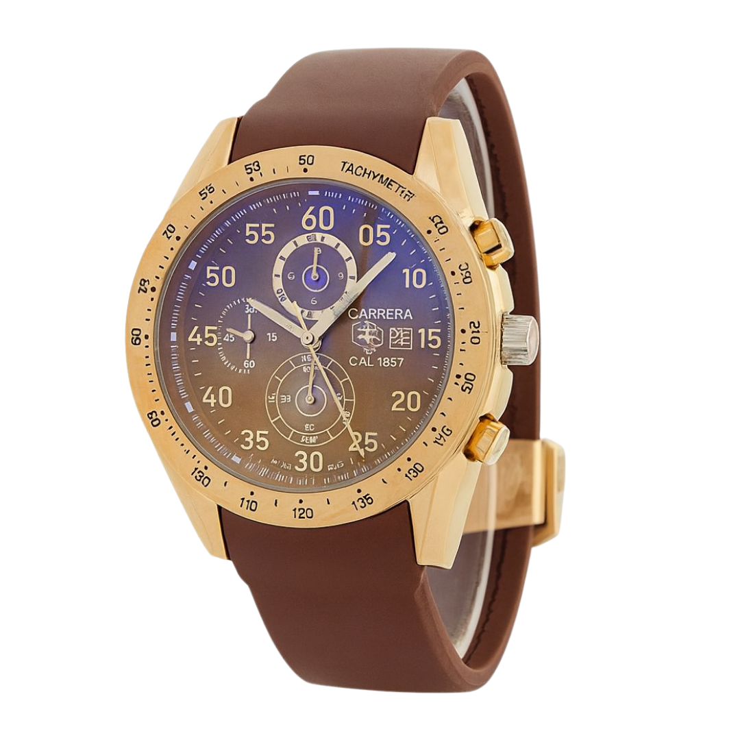 Carrera-Style Sport Chronograph — Gold & Brown : CSC-GB-03