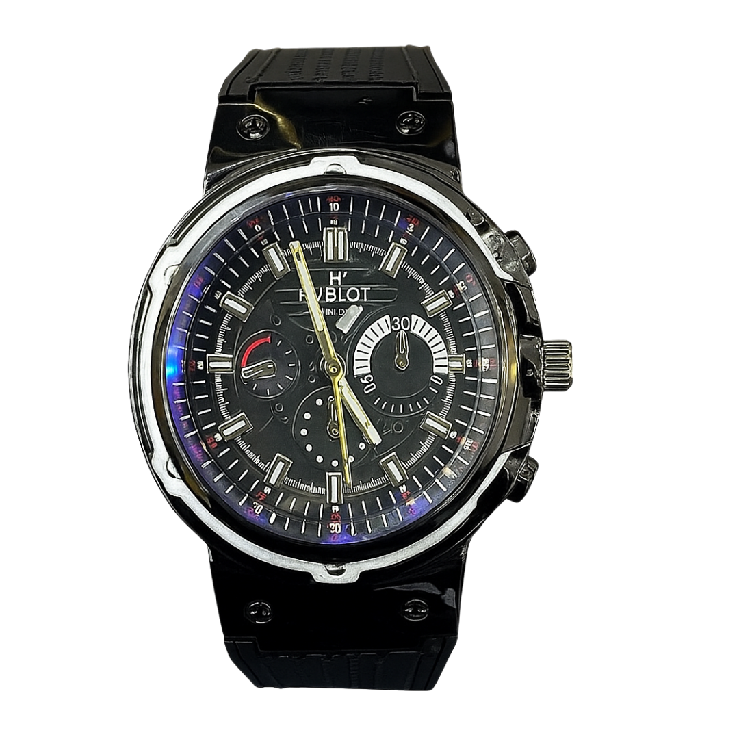 Hublot-Inspired Chronograph Sport Watch — Black Edition : HCSW-BE-06