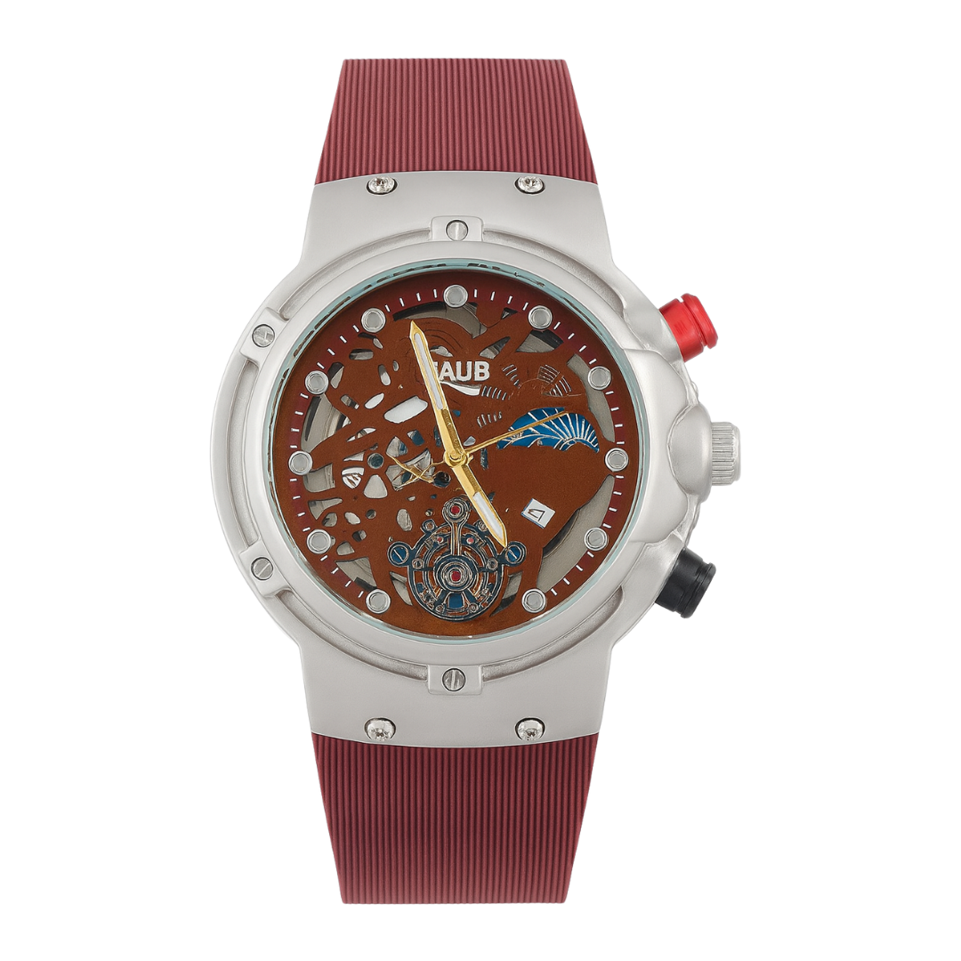 AUB Skeleton Sport Chronograph Watch  — Red Strap Edition : ASSC-RS-21