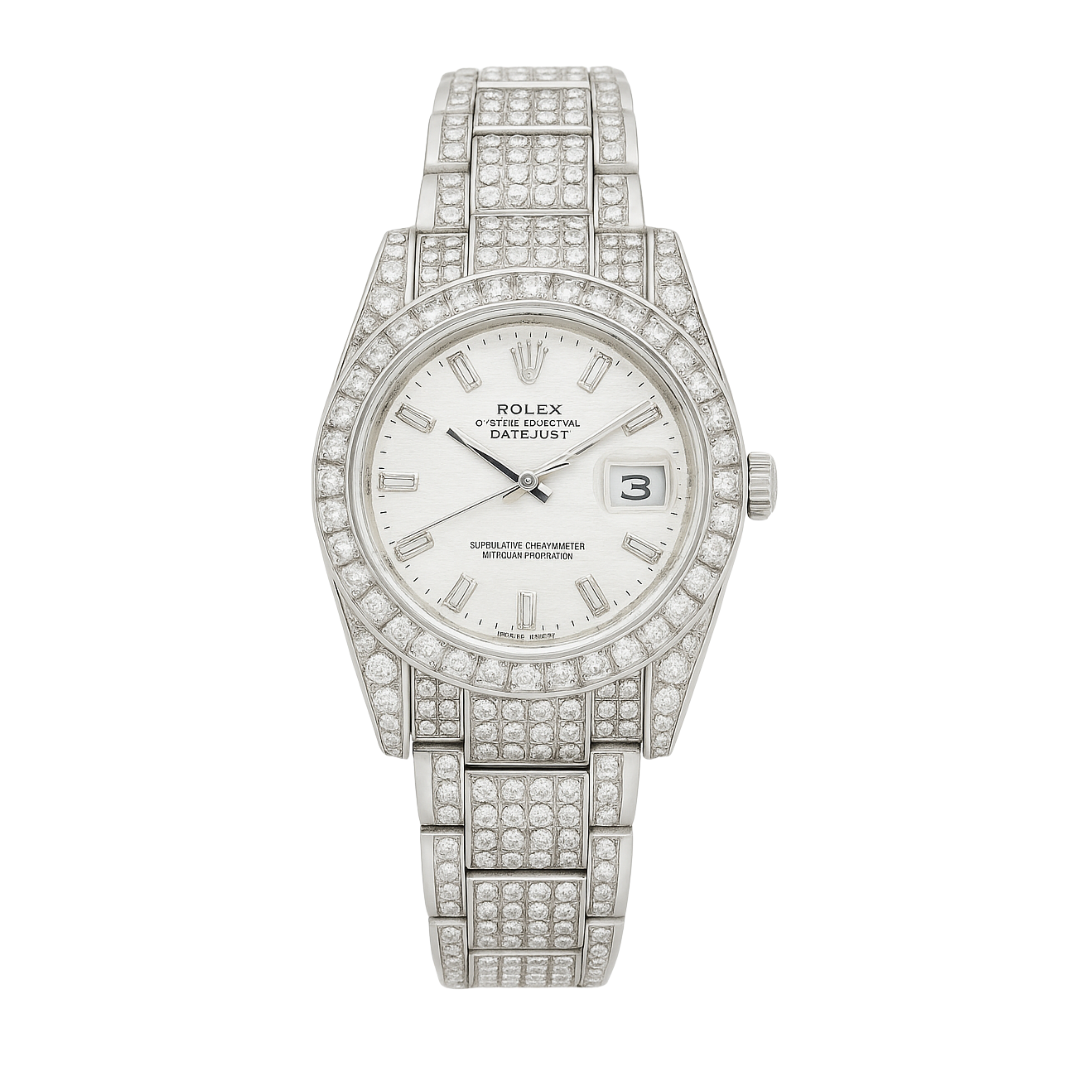 Royal Diamond Datejust-Inspired Watch — Silver Full Iced : RDDJ-SFI-08