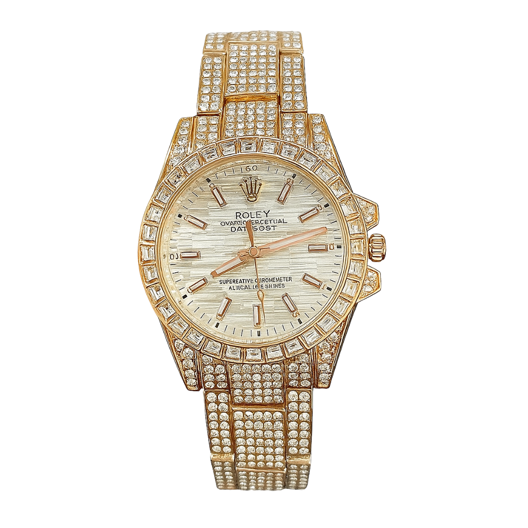 Royal Diamond Datejust-Inspired Watch — Gold Full Iced : RDDJ-GFI-07
