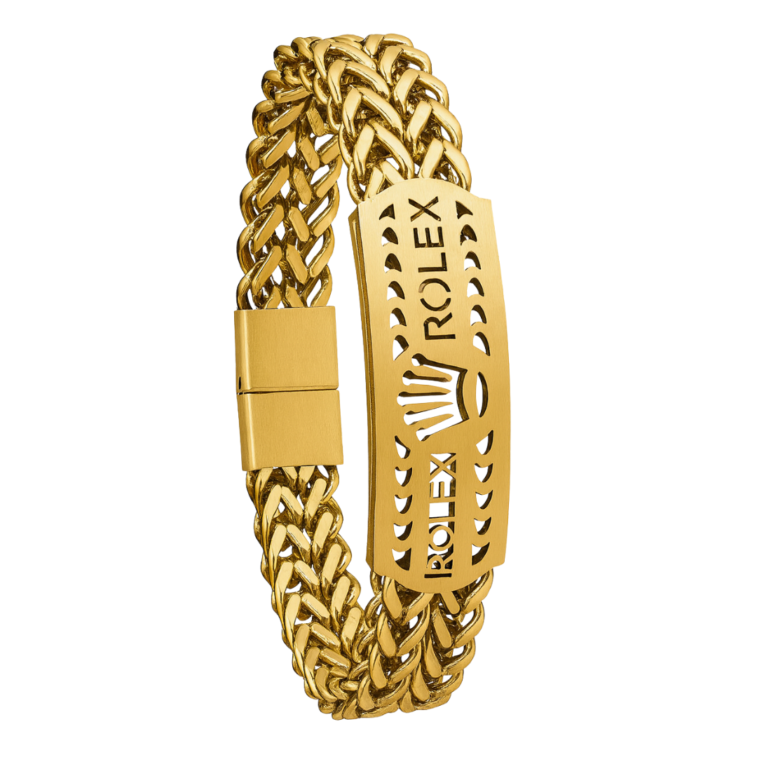 Rolex Crown Cut-Out Bracelet — Gold Braided Chain Code: RCCB-GBC-20